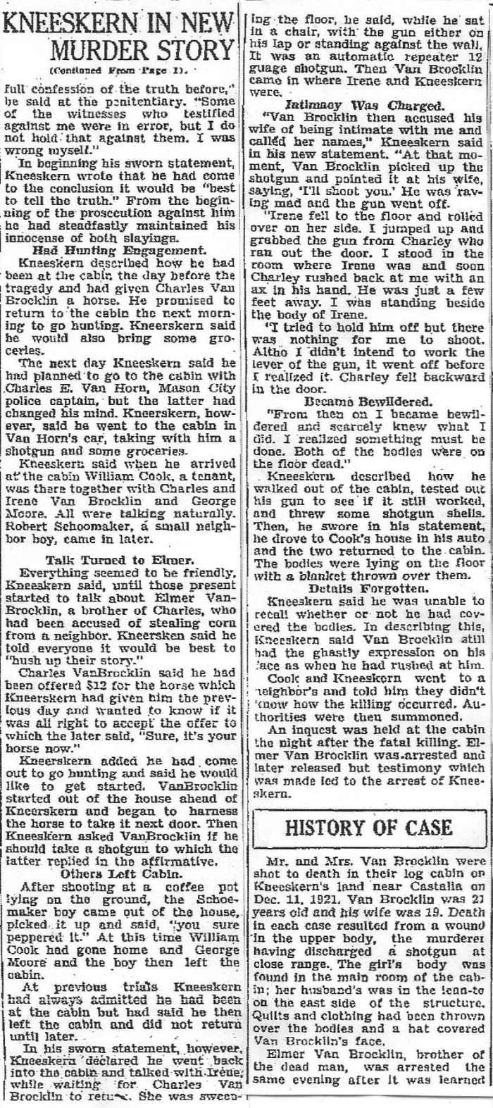 Van Brocklin Murder Mason City Globe Gazette, Mason City Iowa Thursday Nov. 27, 1930